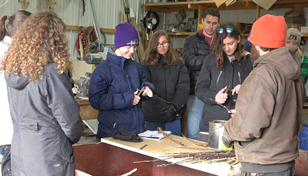 Students in the Spring 2018 Plant Propagation class practice whip and tongue grafting at Cummins Nursery.